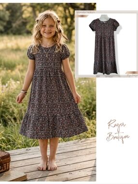 🌿Wonder Nation Boho Floral Peasant Midi Dress 7/8